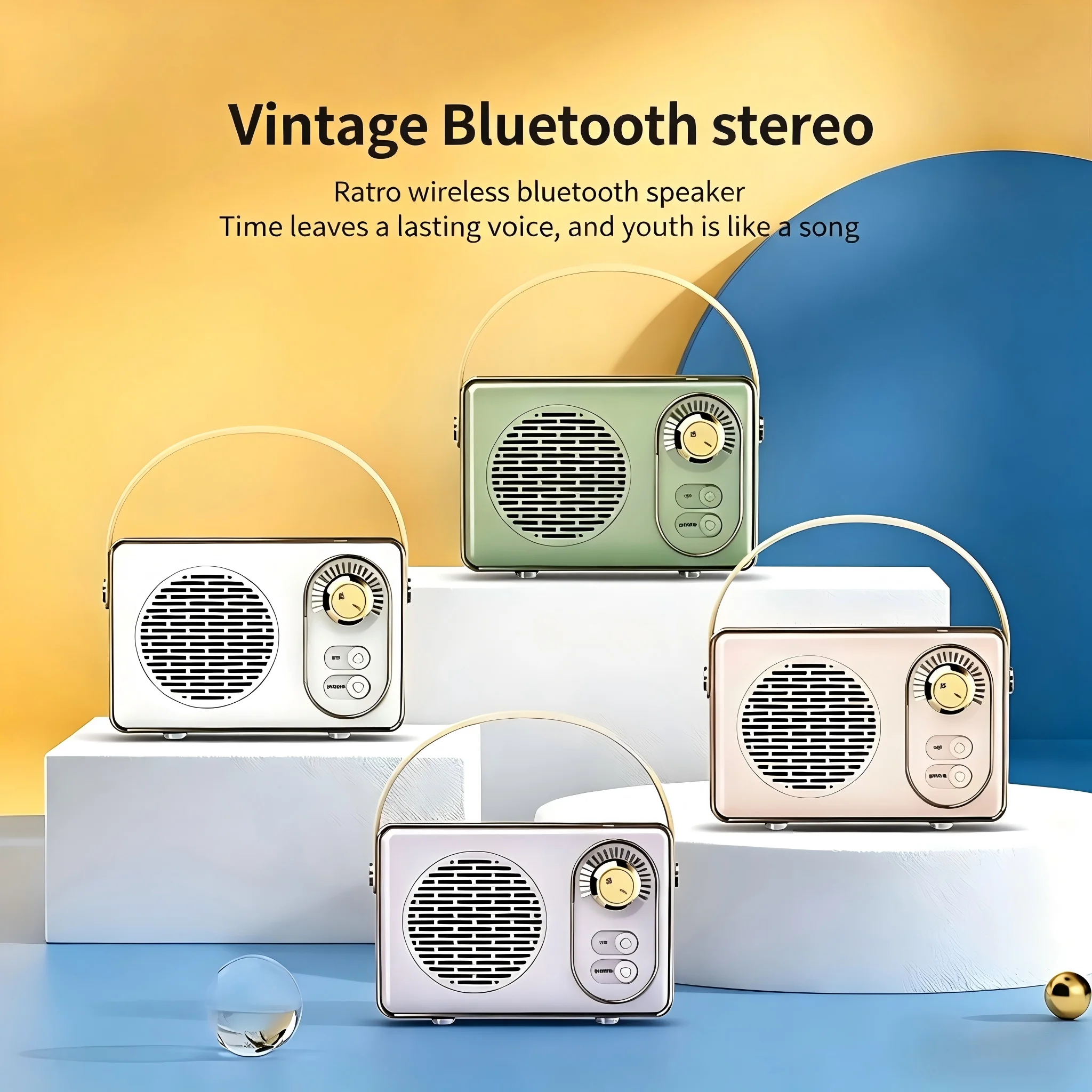 

Ретро Bluetooth-колонка, миниатюрная портативная беспроводная колонка, чистый звук, USB-зарядка, винтажный дизайн для дома/улицы