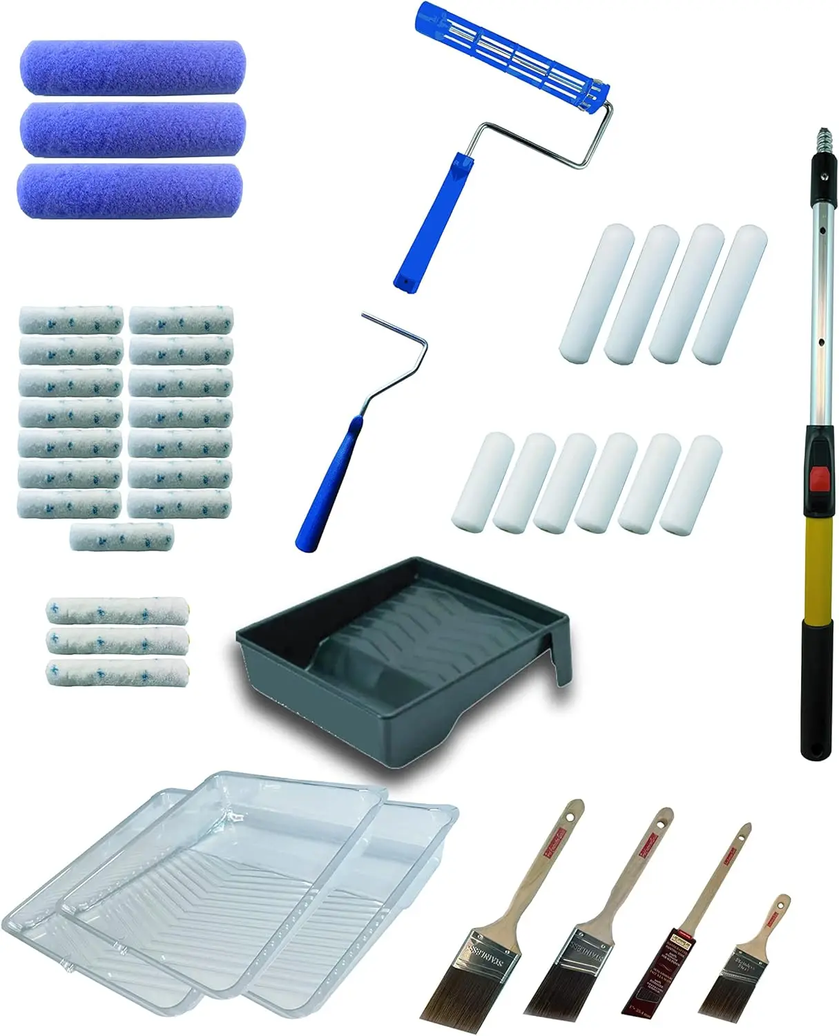 

Painters Dream 42-Piece Painters Interior House Painting Tool Kit – Pro Contractor Set Incl 1’-2’ Telescoping Ext Pole, Angle Sa