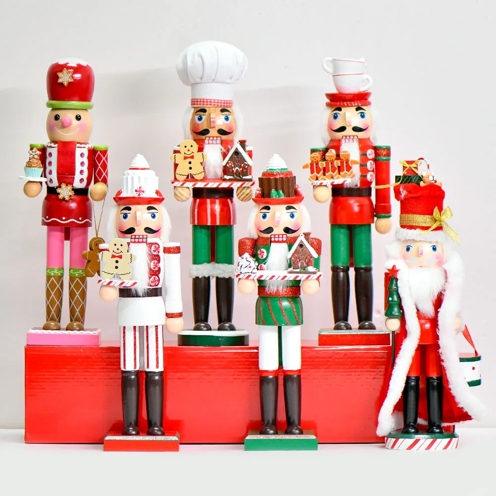 

35-38cm Wooden Nutcracker Doll Santa Claus Soldier Christmas Ornament, Doll Toy Handmade Children's Gift,HT125