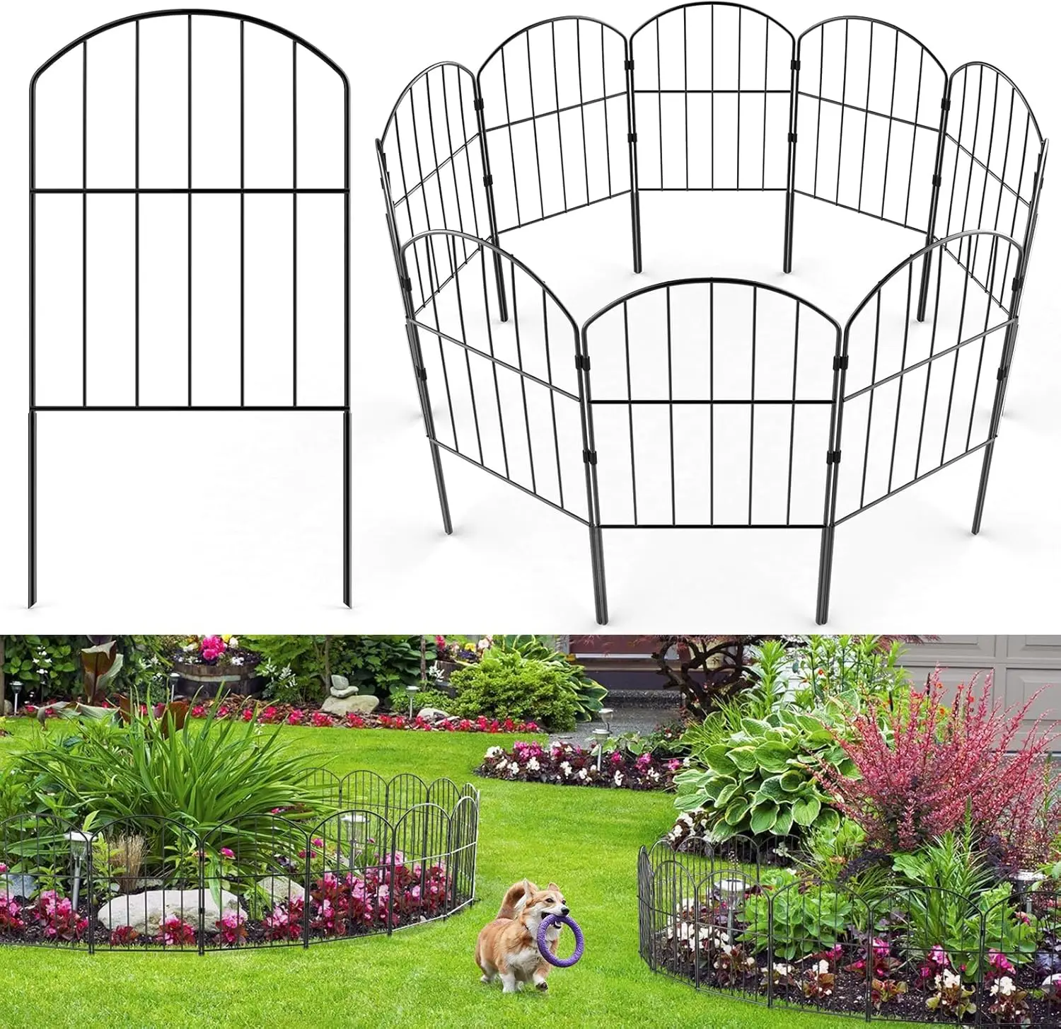 

Decorative Garden Fence 25 Panels, 26ft x 24in Rustproof Metal Wire Animal Barrier for Outdoor Yard Decor
