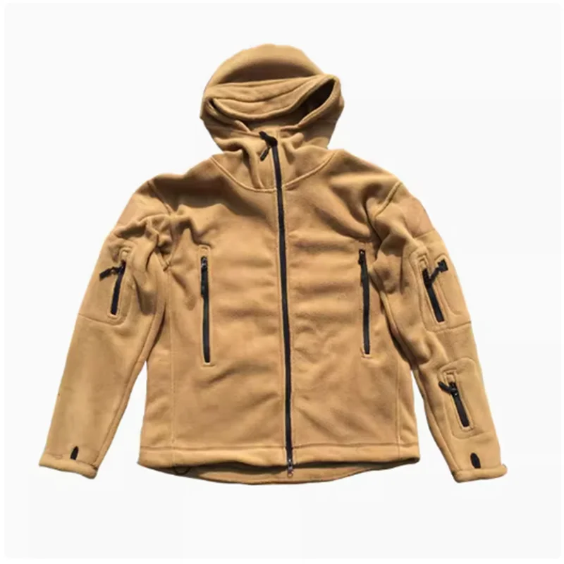 

Tactical Fleece Jacket Men Warm Polar Outdoor Multi-Pocket Casual Full Zip Wolf brown polar fleece Hoodie Coat ﻿