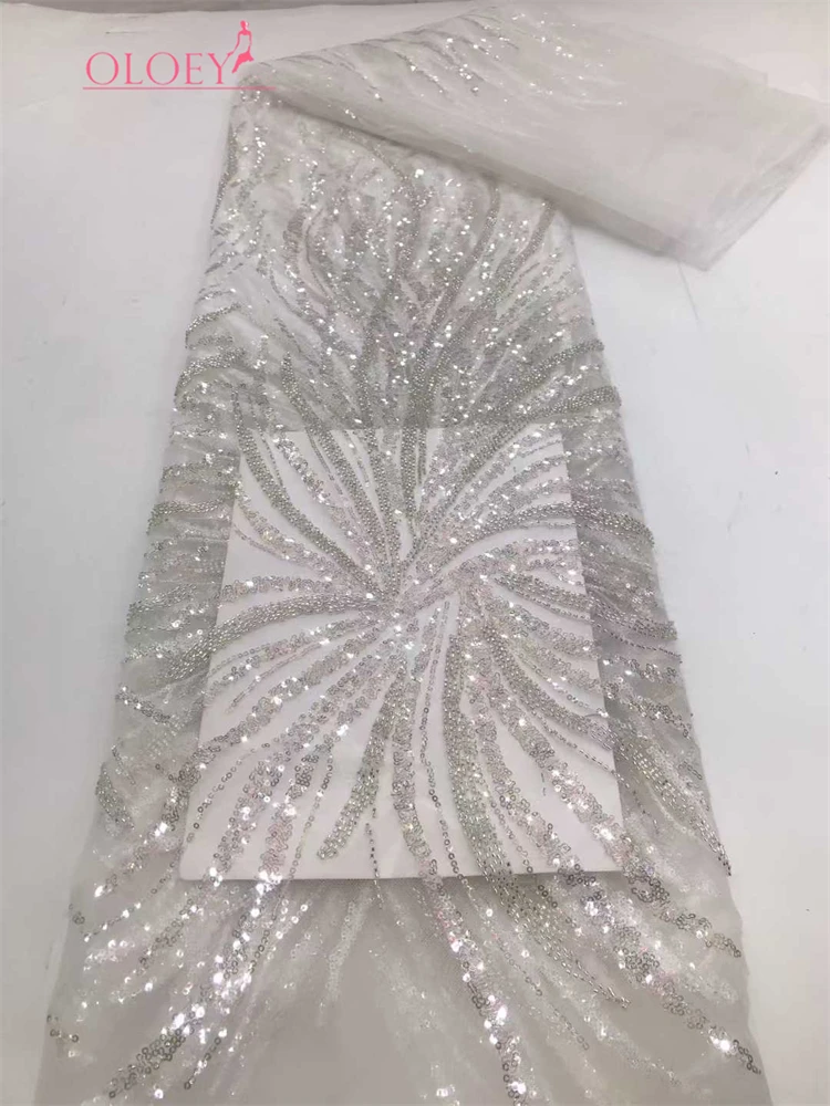 

Роскошная сетчатая кружевная ткань OLOEY с пайетками и бисером ручной работы в африканском стиле для вечерних платьев, новинка 2026 года, нигерийский стиль