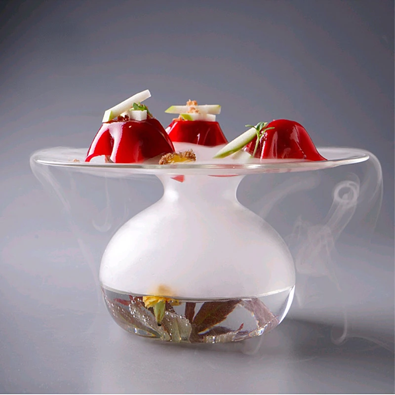 Creative UFO Dry Ice Glass Eco-friendly Healthy Cooking Tableware Luxury Hotel Dishes Salad Bowl Hollowware Molecular Food Plate