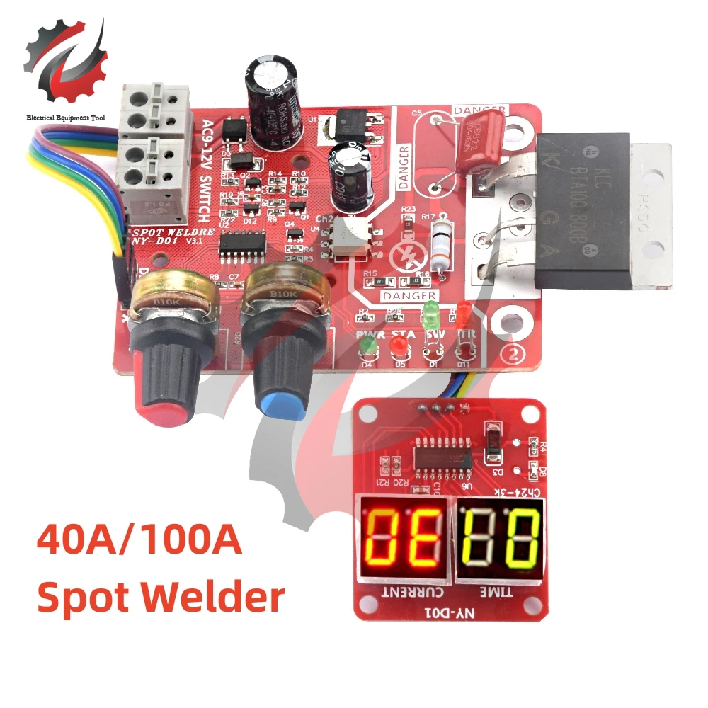 40A/100A Digital Spot Welding Machine Time Control Display Spot Welder Adjust Time & Current Transformer Controller Panel Module