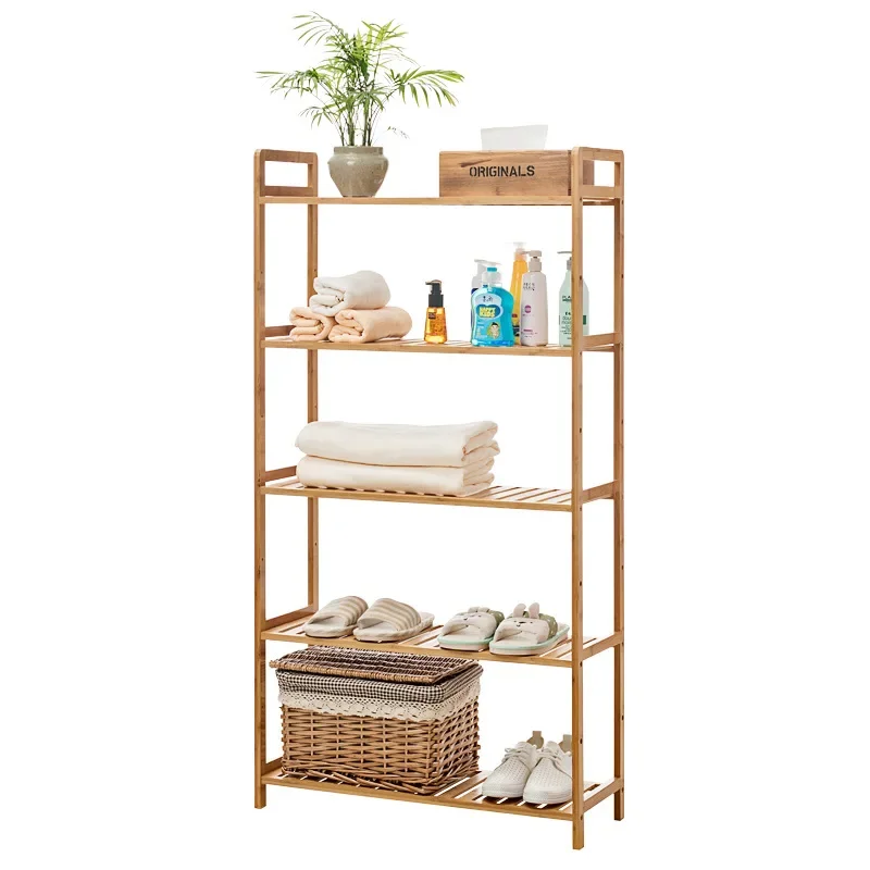 

Bamboo Bookshelf Narrow Adjustable Book Shelf Bookcase Bathroom Shelves Freestanding Storage Stand for Living Room Bedroom