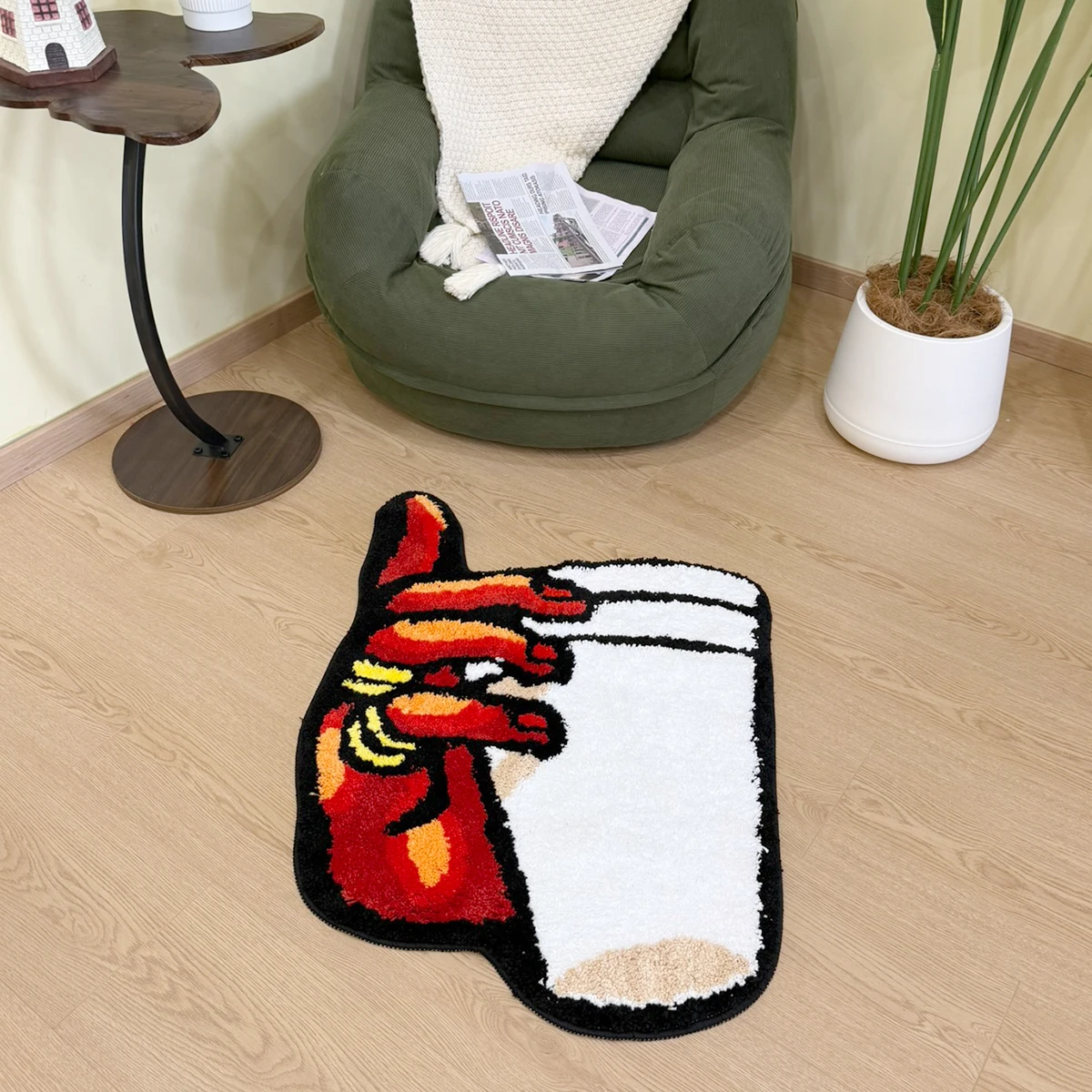 

Gold Ring Hand Holding Cup Shaggy Carpet - Ultra Soft Fluffy Flocked Rug Anti-Skid Floor Mat Novelty Home Decor for Living Room