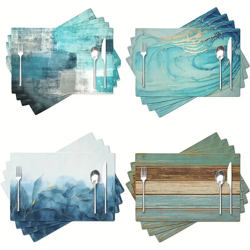 Modern Art Placemats - Teal Abstract Painting Artwork for Dining, Home Kitchen Decorations - Colorful Cafe Placemats