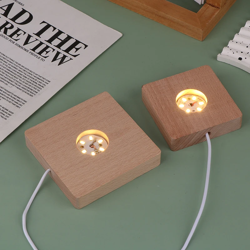 5/6/7/8/9/10CM LED Solid Wood Lamp Square Night Light USB Lamp Holder Diy Desktop Decorations Lamp Holder