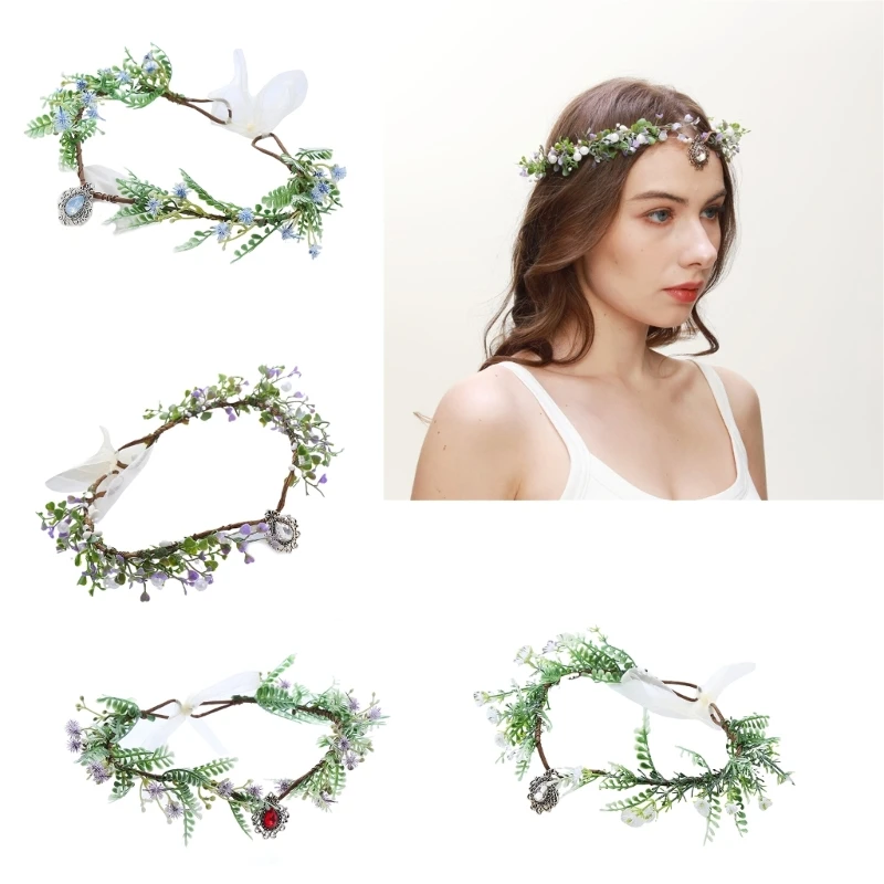 Clear Pendant Hairband Ethnic Flower Headband for Cosplay Fairy