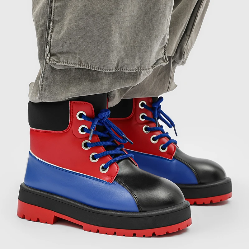 

Осенние дизайнерские ботинки, мужские модные массивные рабочие ботинки, лоскутные мужские уличные туфли с высоким берцем, брендовые удобные короткие ботинки