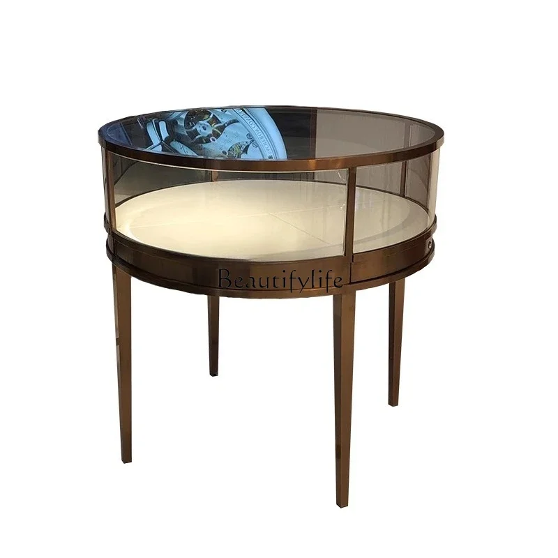 

High-end round jewelry cabinet luxury watch glasses glass display cabinet metal custom