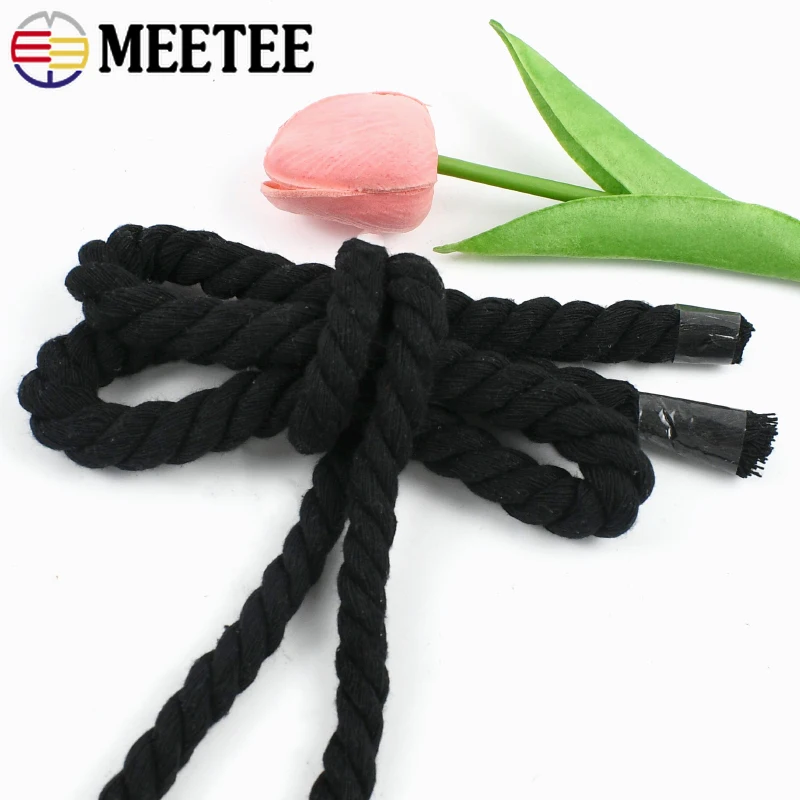 

5/8/10M Macrame Cord 5-20mm 3 Shares Twisted Black Cotton Thread Ropes Bag Shoes Decor String Braid Cords DIY Crafts Materials