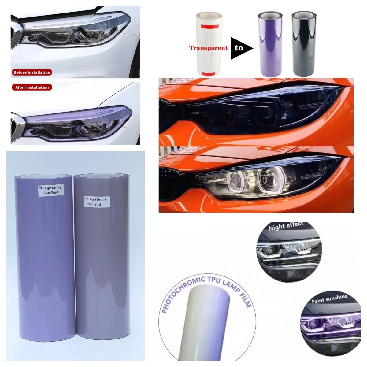 Auto TPU headlamp film intelligent light control auto body protective film repair scratch photochromic modified film