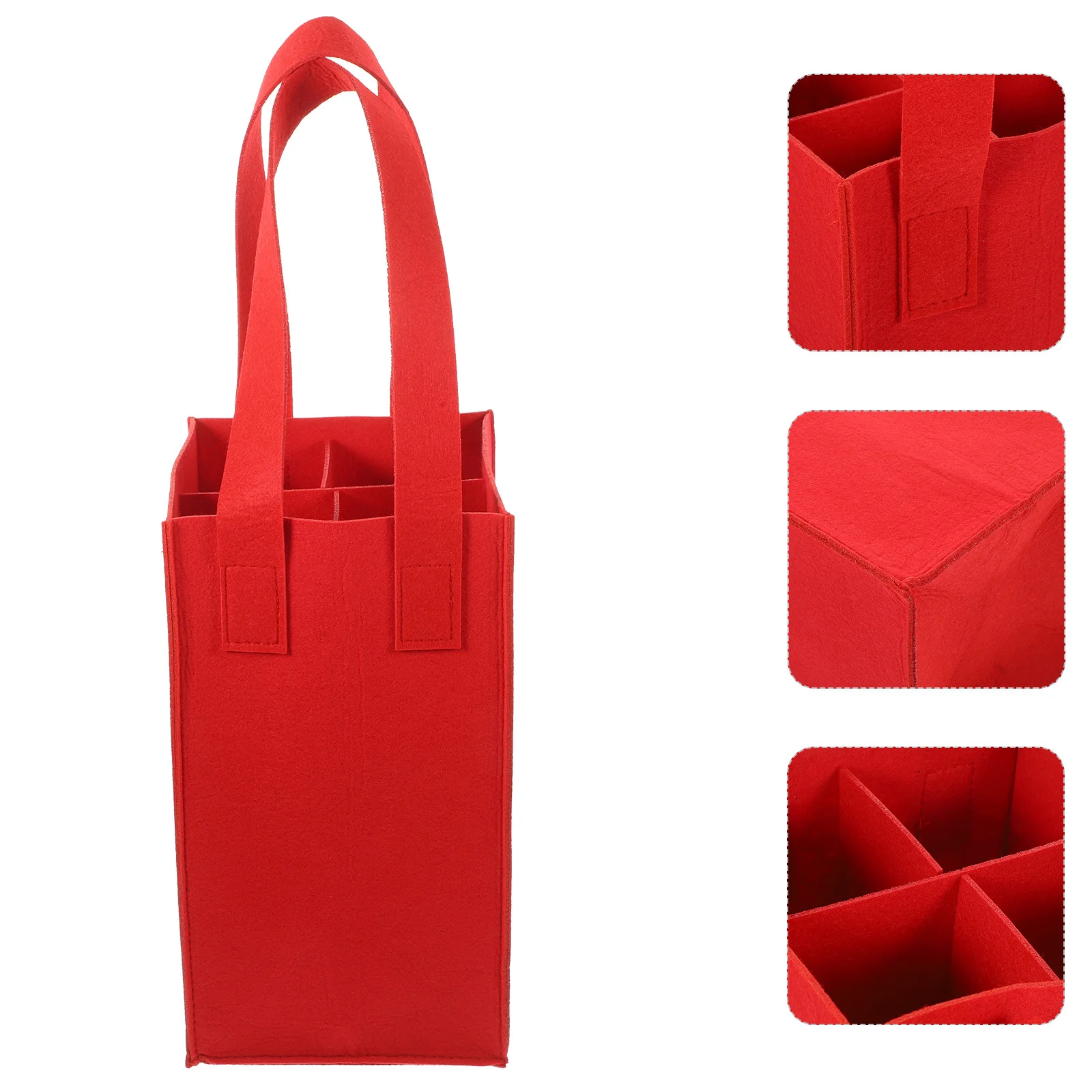 

1pc Felt Bag Large Capacity 4 Bottle Wine Carrier Foldable Storage Box Handle Wine Pouch Tote For Shopping