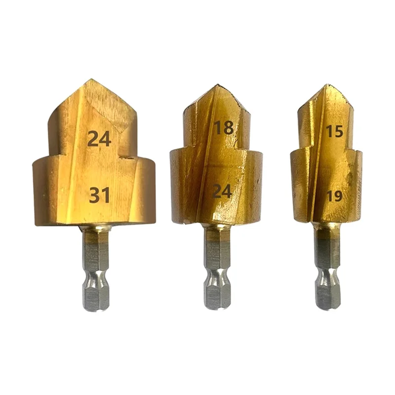 AB15-3PCS Stepped Drill Bit, Hexagon Shank Water Pipe Connection Tool 20/25/32Mm,Wood Drilling Center Drill Bit