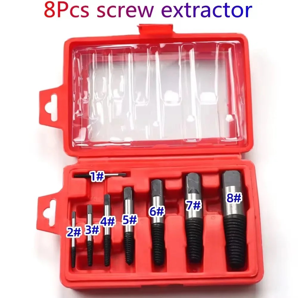 6-8 Pcs Set Screw Extractor Easily Take Out Damaged Water Pipe Extractor Broken Bolt Screws Remover Woodworking Tools Drill Bits