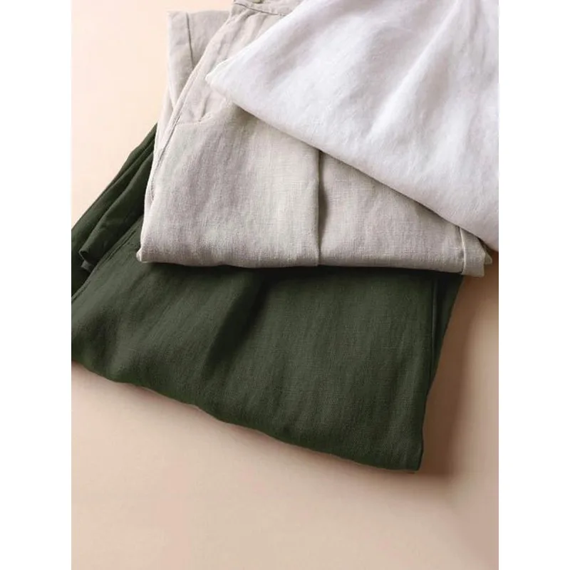 Tinaa Cotton Linen Blend Pants Women 2025 Japanese Style Solid Color Straight Ankle-length Pant Casual Simple Trousers 77817