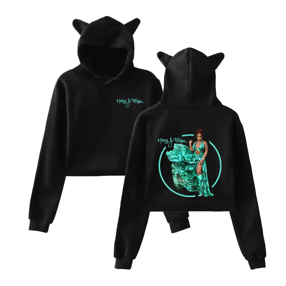 Mary J. Blige 2025 Merch Hoodies Sweatshirt for Girls Cat Ear Crop Pullover Casual Clothes