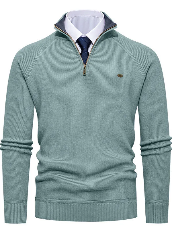 

Теплый вязаный свитер на пуговицах с воротником-стойкой на молнии, молодежный повседневный стиль, длинный рукав, европейский стиль, теплый трикотаж