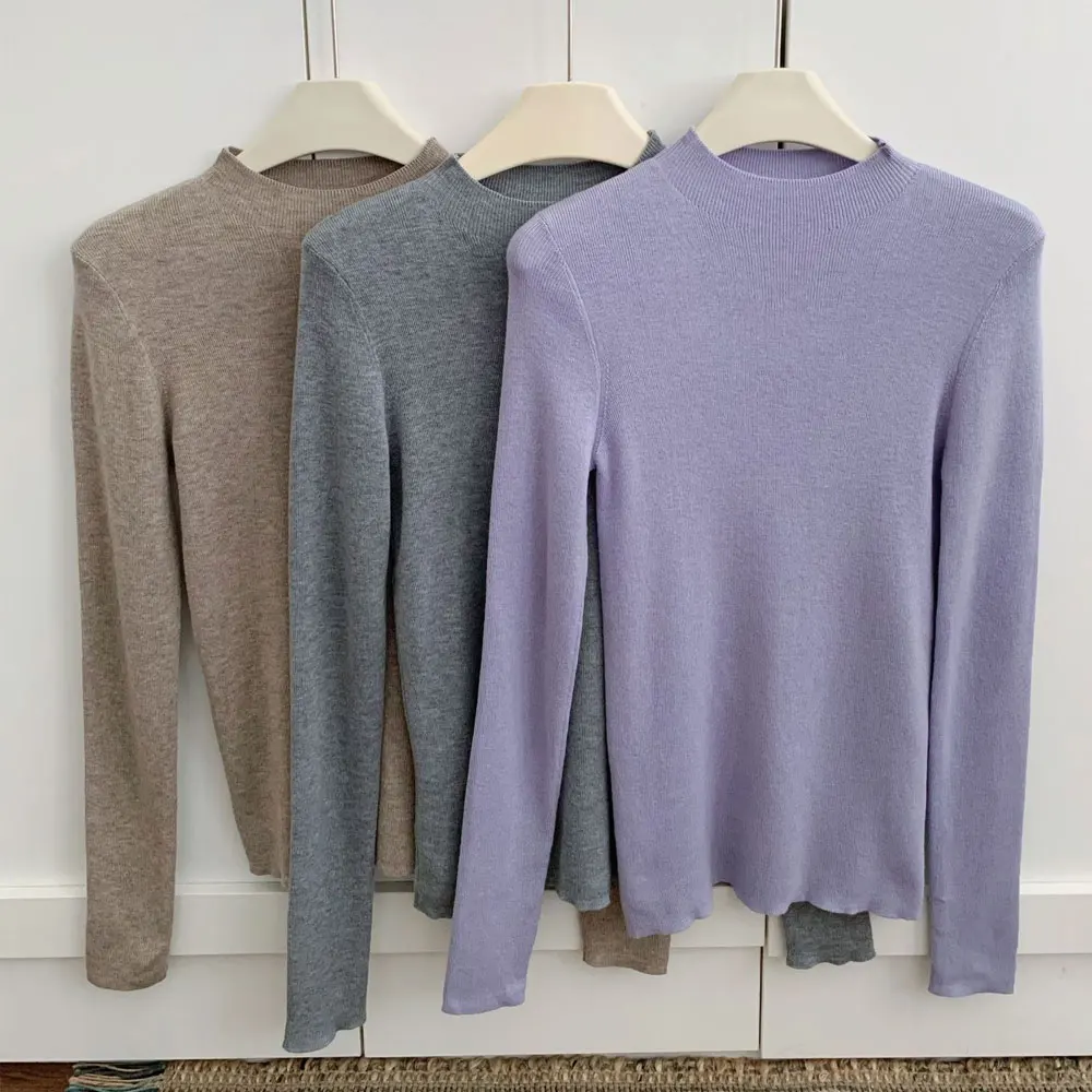 Women Autumn Slim Pullovers Acrylic Nylon Wool Blending Women Long Sleeve Mock Neck Knitted Pullovers Blusas Roupa Feminina