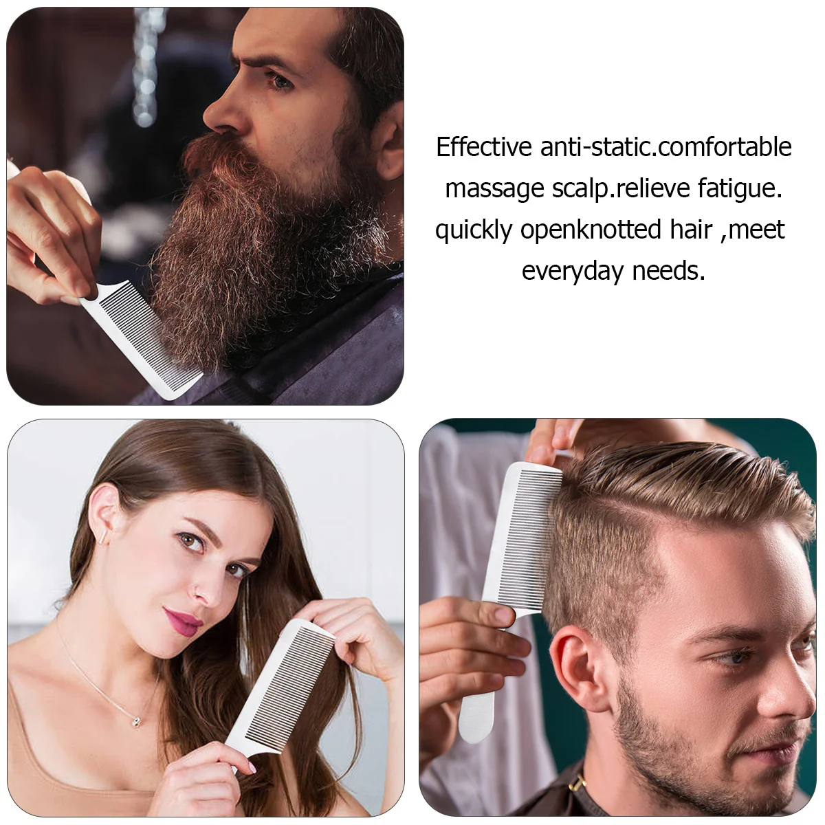 

1 шт., антистатическая расческа из титановой стали, прочный инструмент для укладки волос для салона, 22x5 см, серебряная расческа для волос, парикмахерский инструмент