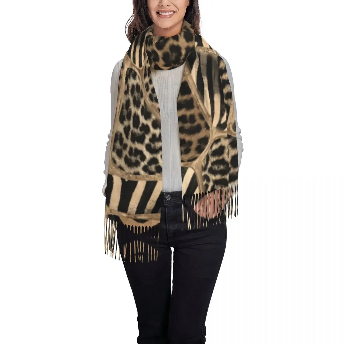 Op Maat Bedrukt Sjaal Met Dierenprint Mannen Vrouwen Winter Warme Sjaals Luipaard En Zebra Pastel Gouden Sjaals Wraps