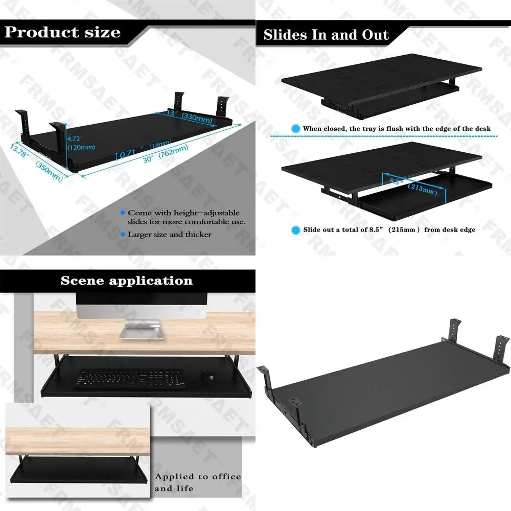 

Регулируемая по высоте деревянная подставка для клавиатуры под стол, 30 дюймов, черная