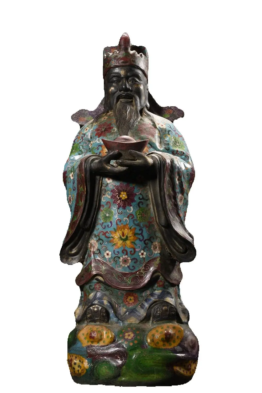 

24 "Китайские коллекции, старая бронза, перегородчатая эмаль, цветочный узор, монеты Юаньбао, Ruyi, Бог богатства, бессмертная статуя, стоячий Будда