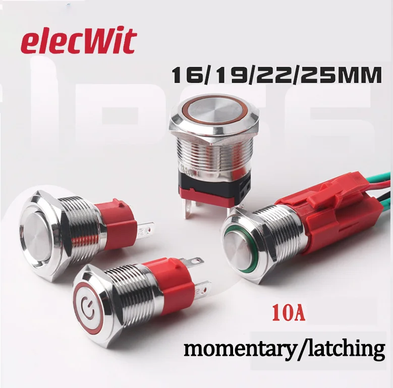 

16 мм металлический кнопочный переключатель, высокий ток, 10 А, круглая кнопка с подсветкой, самосброс, самоблокирующийся
