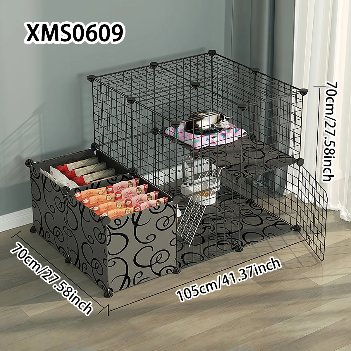 DIY Cat Cage with Storage Area, Detachable and Portable Indoor Cat Enclosure, Kitten Activity Protection Fence