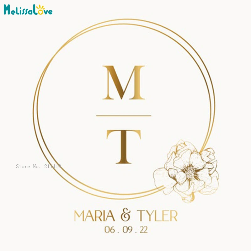 Circle of Flowers Wedding Floor Stickers Custom Initials Name Number Classic and Elegant Decals Removable New Murals YT6628