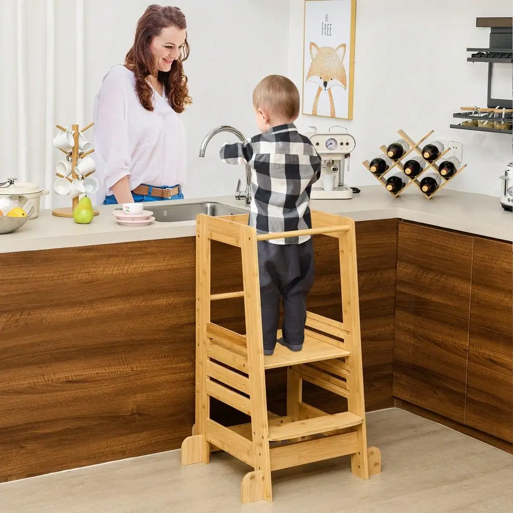 

Kitchen Step Stool Kids Standing Tower W Safety Rails Nature