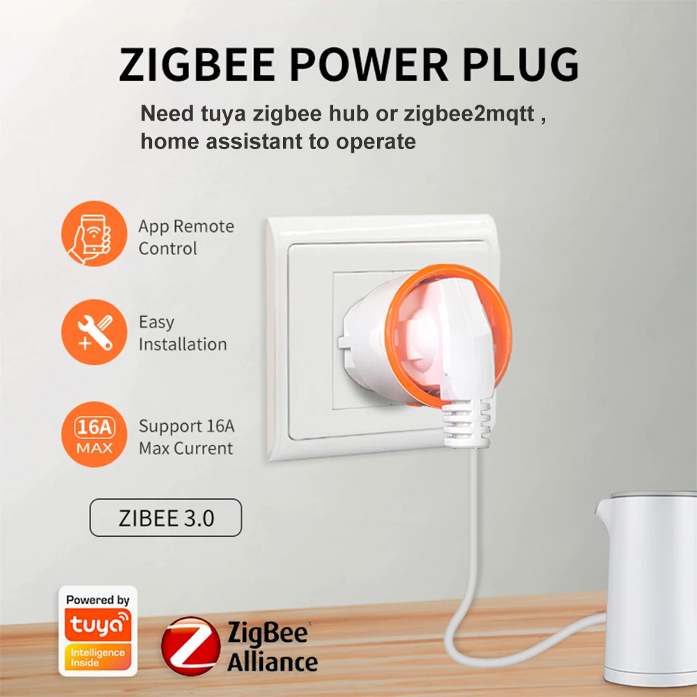 

Tuya Smart Zigbee 3.0 Power Plug 16A EU Outlet 3680W Meter Remote Control Work With Zigbee2mqttt and Home Assistant Tuya Hub