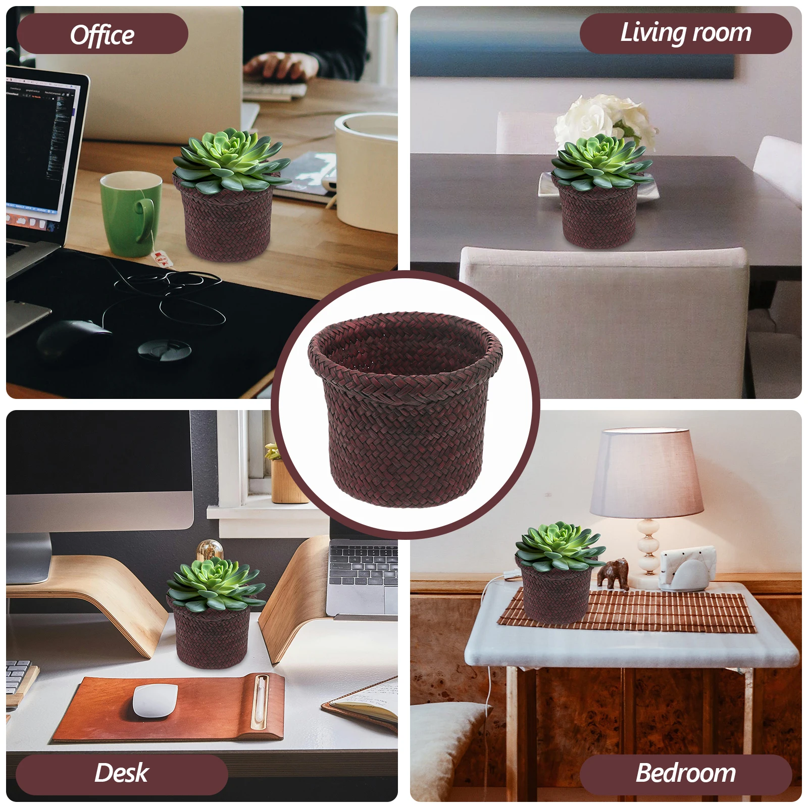 

Woven Storage Basket 18x14cm Seaweed Flower Pot Planter Container Handmade Home Decor Plant Holder for Room Bedroom