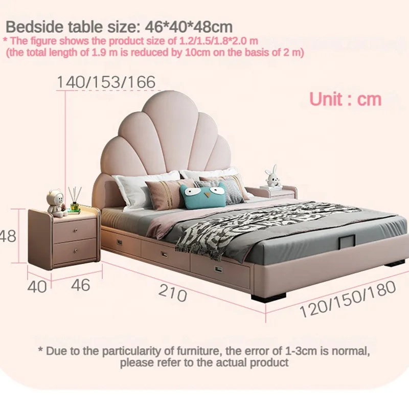 House pink Bed with Storage Boxes Room king Size Frame Luxury Furniture with Manufacturer Price Kids Bed Double Girls for Sale view 4