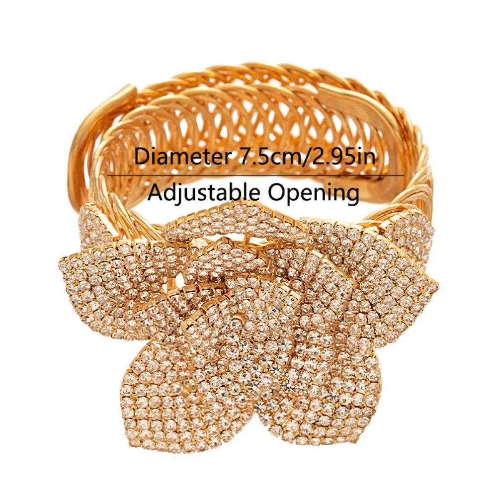 بلينغ زهرة شارة الذراع سلسلة سبيكة قابل للتعديل حجر الراين الذراع الكفة الأساور كريستال رائعة زهرة العلوي الذراع الإسورة الفتيات #6