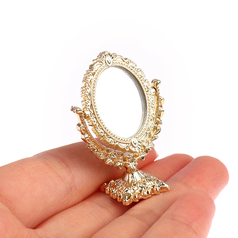 1/12 Scale Dolls Makeup Furniture Toy Accessories Doll House Miniature Vintage Glod Vanity Mini Doll House Mirror
