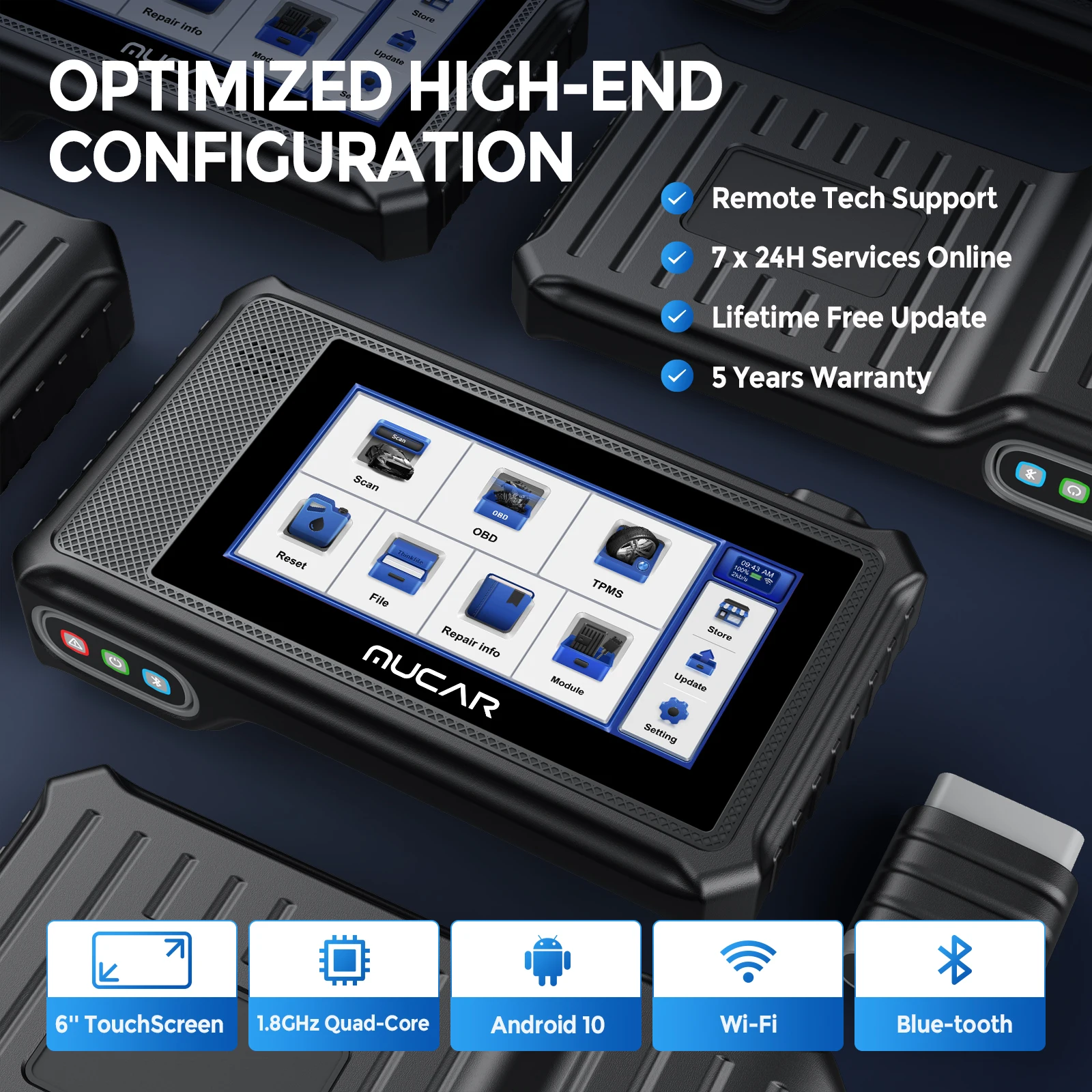 MUCAR-Outil de Diagnostic Automobile VO6 OBD2, Lecteur de Code, Programmeur de Clé, Vin existent avec 28 + Réinitialisation, Test Actif Canonique