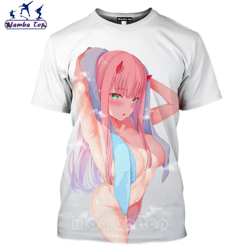 2024 Anime ZERO TWO T-shirt 3D Hentai Sexy Lolita Bikini Anime Darling Short Sleeve Sexy O Neck Short Sleeve Fashion Top