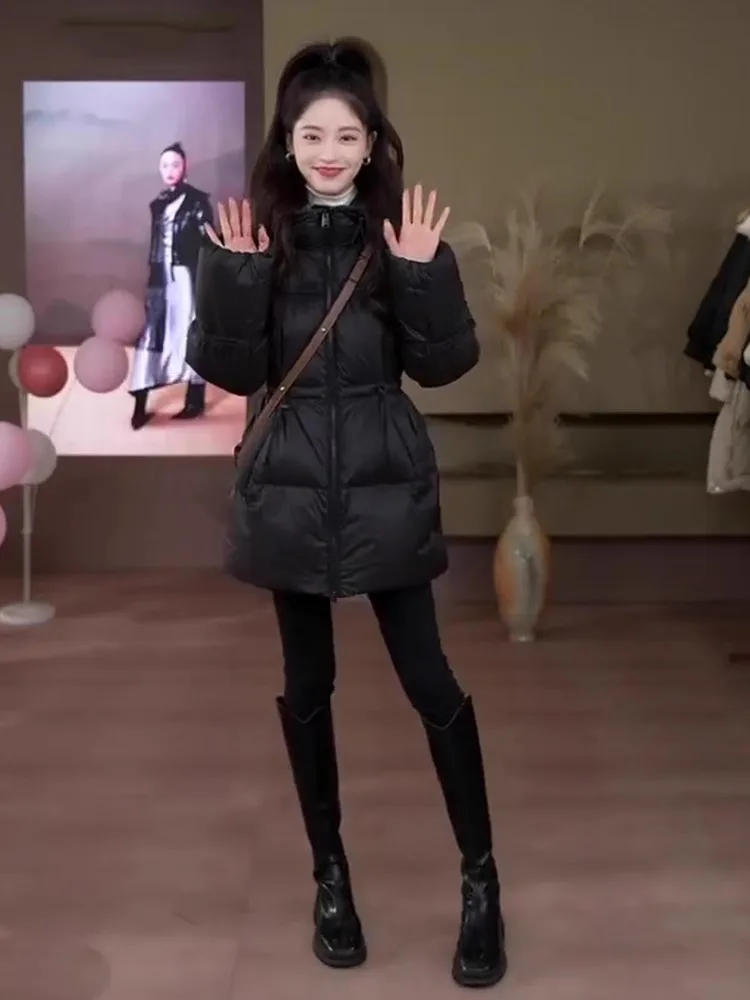 Ele Bla Mid-Length Women's down Jaet Slim-Fit Faionable Thi Outerwear Winter 2025 New Sle Commute Sle White D...