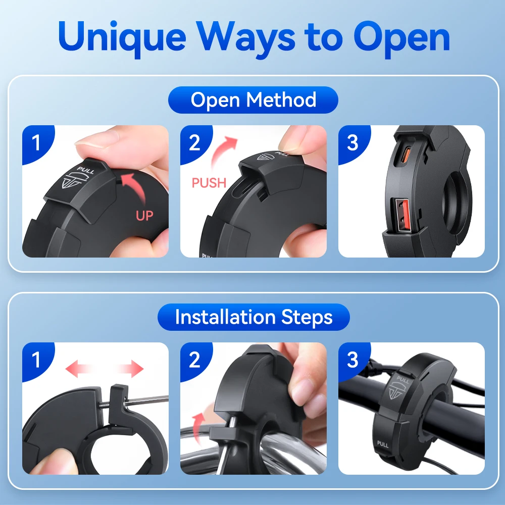 QC3.0 دراجة نارية شاحن يو اس بي 30 واط USB شاحن سريع مقاوم للماء المقود تصاعد قوس شاحن للدراجة كاميرا رقمية