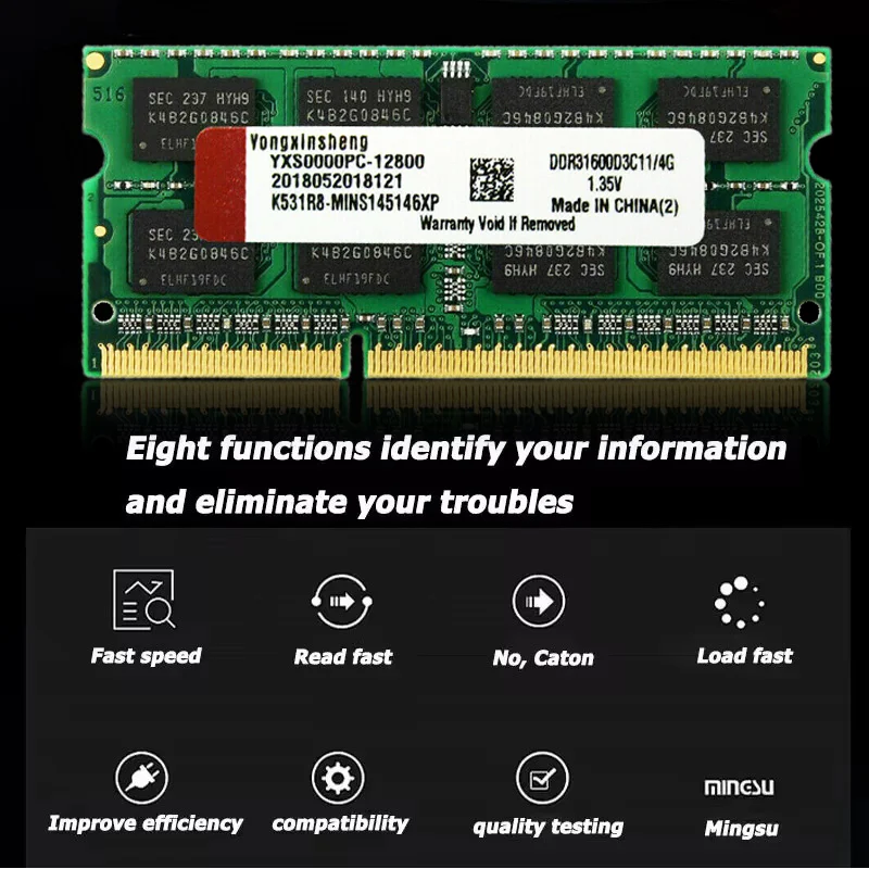 Mémoire d'ordinateur portable So-Dimm, 4 Go 8 Go DDR3 1600 MHz PC3-12800S 204 broches DDR3L 1.35V NON ECC Intel et AMD à la fois RAM compatible