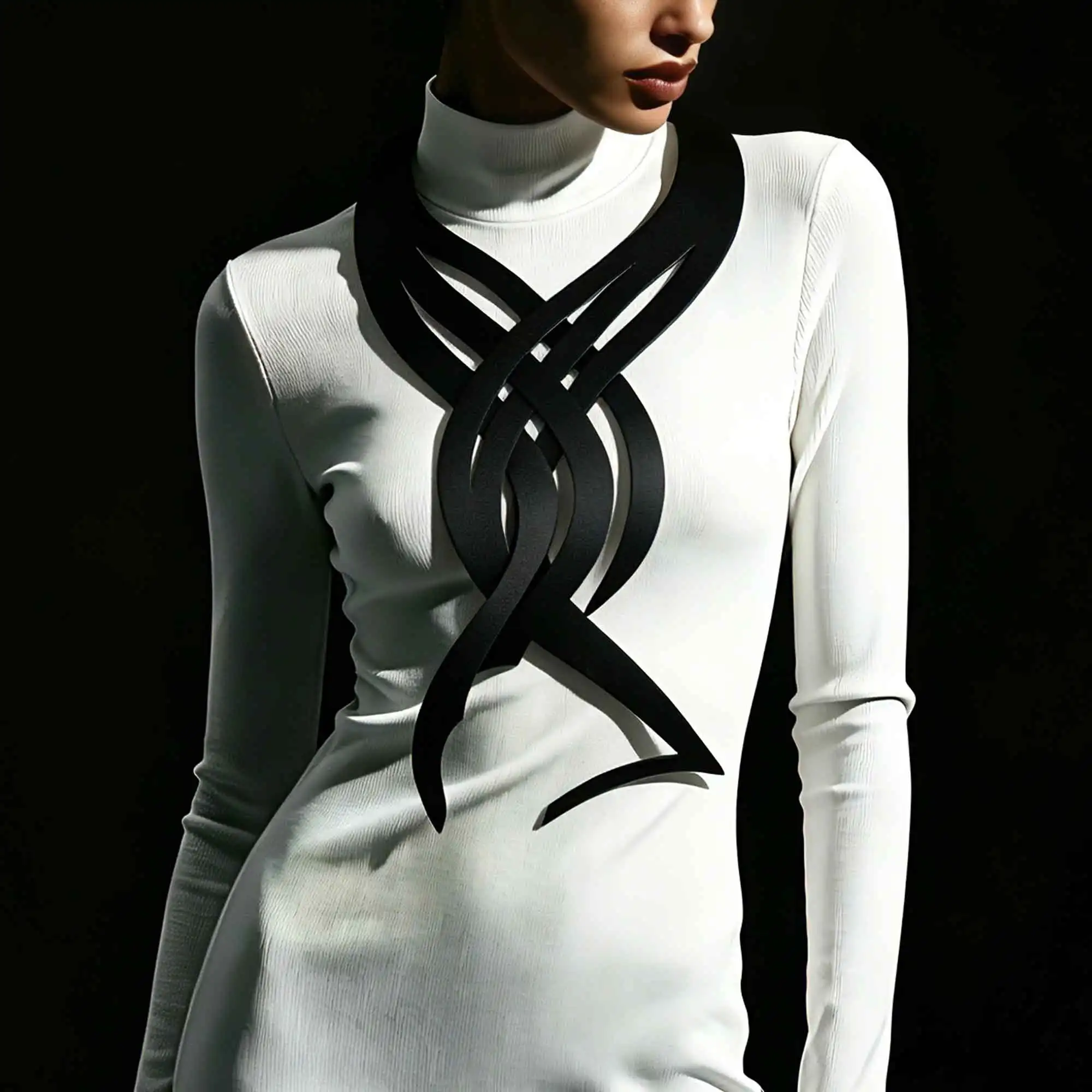 Marliwoo Black PU Leather Abstract Twisted Collar Necklace Large Statement Bib Necklace Avant‑garde Fashion Jewelry for Women