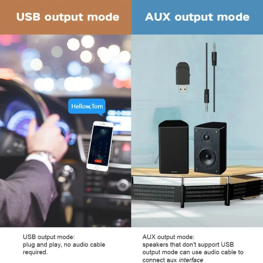 Car 2 in 1 Bluetooth Audio 5.0 Transmitter Receiver Wireless Audio Adapter with 3.5mm Cable for Car TV Earphone Speaker Aux PC