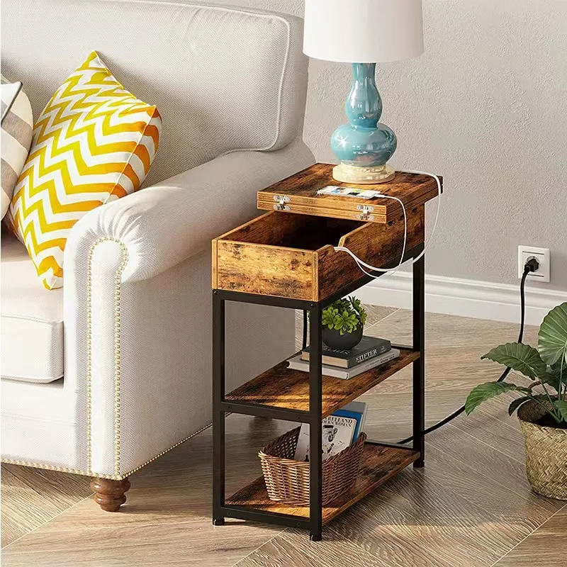 

Cross-border new iron-wood combined shelf, home living room sofa edge, clamshell living room shelf, sofa table