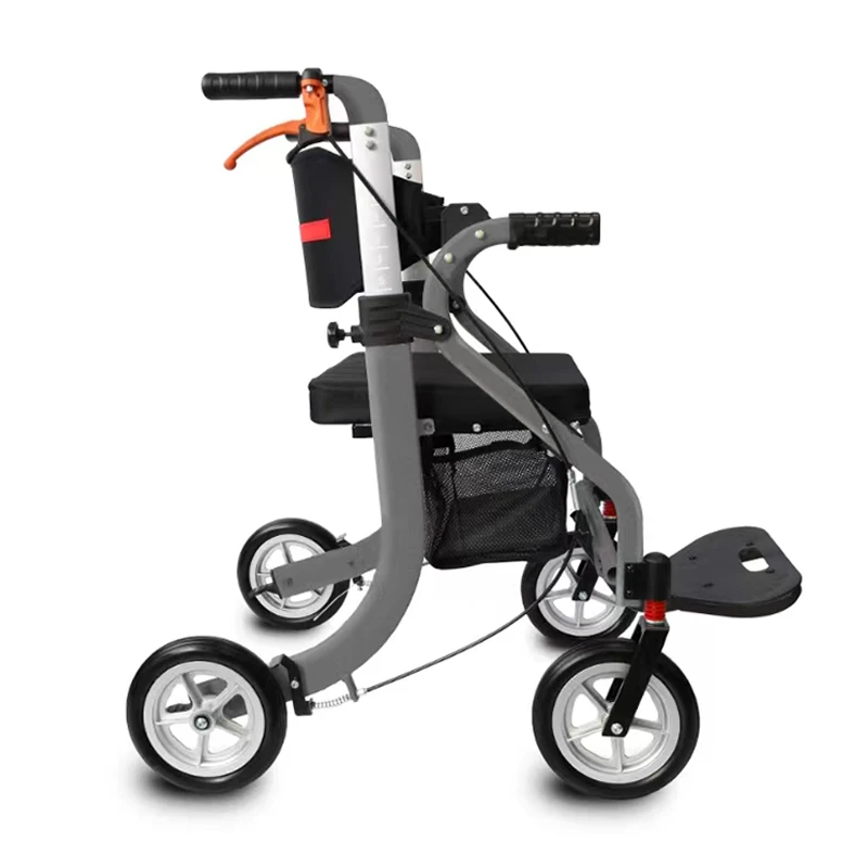 Portable Aluminum Walker & Rollator For Elderly Training Foldable With Seat And Footrest Disabled Walker
