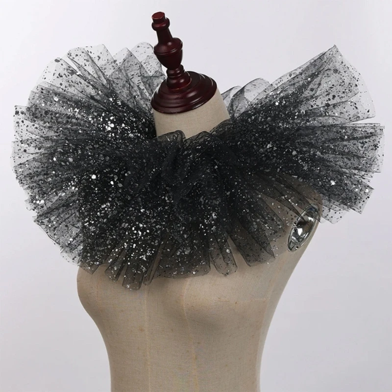 Selendang Kerah Imitasi Jaring Ruffle Berlapis untuk Pesta Bertema Ruff Leher Victoria