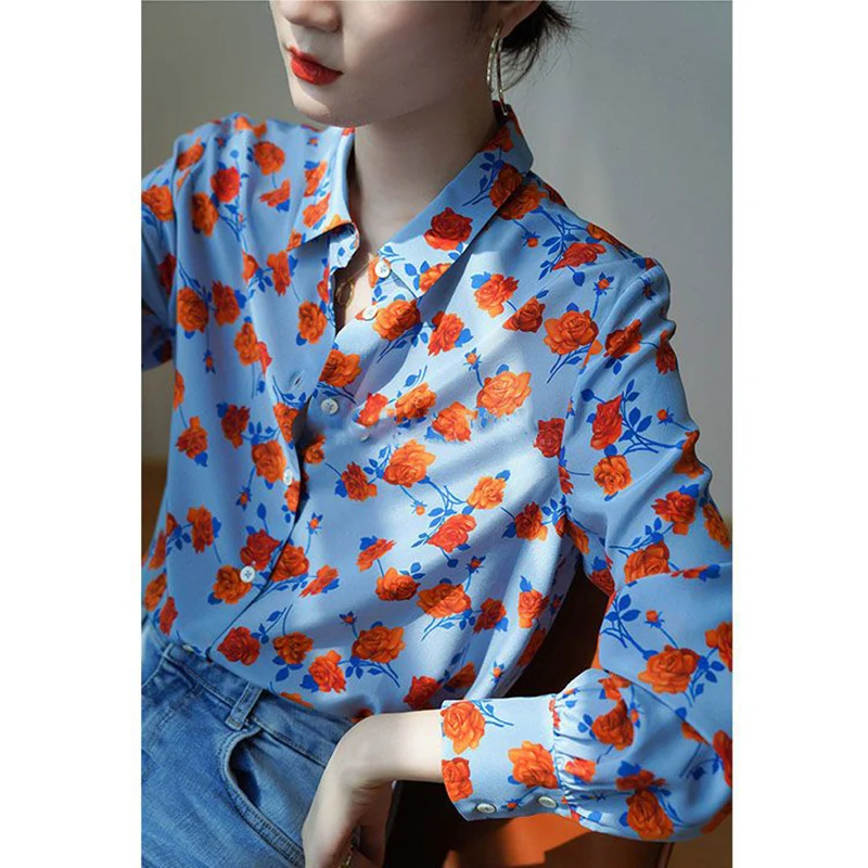 Fashion Lapel Printed Casual Folds Shirts Women's Clothing 2023 Autumn Winter Loose All-match Tops Office Lady Blouses