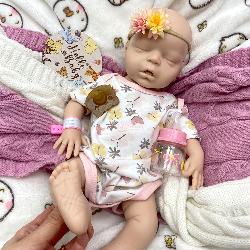 Cuerpo completo de silicona renacido bebé niña 45cm toque suave realista pesado compañero recién nacido muñeca para los futuros padres