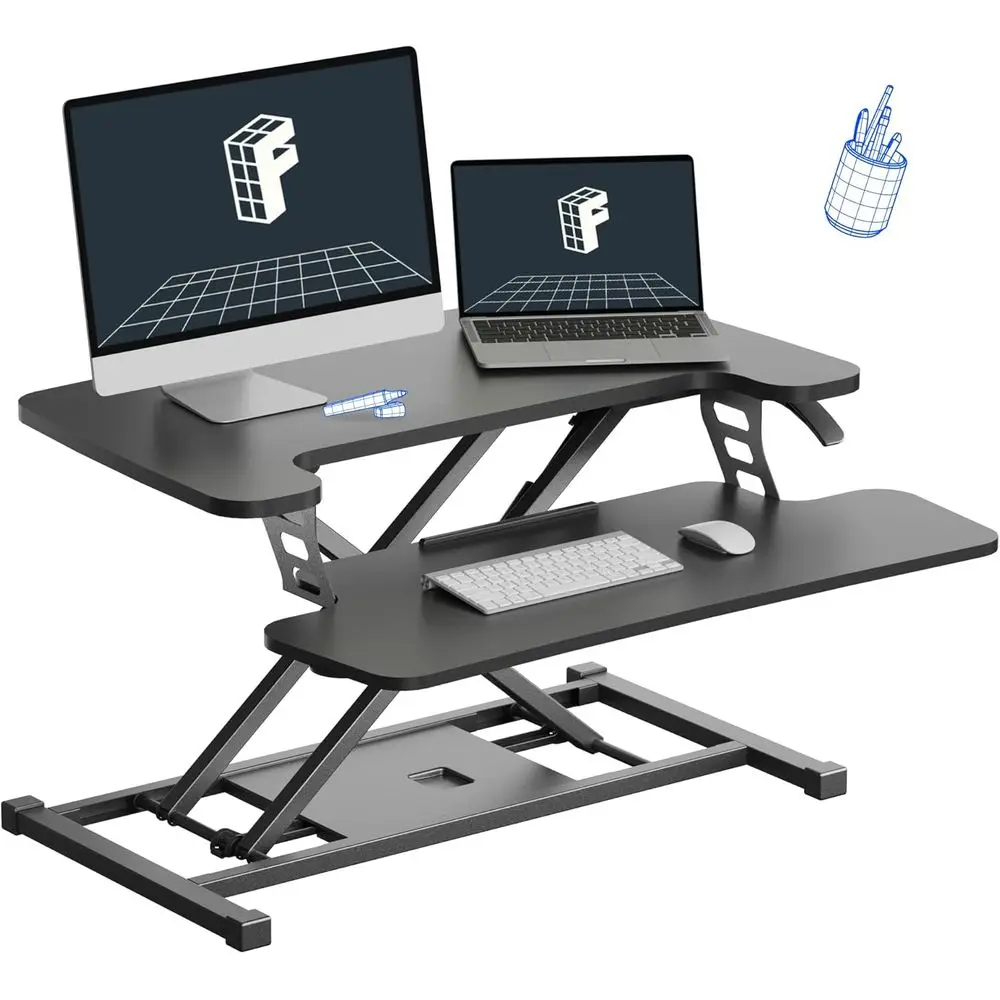 Standing Desk Converter 28" Wide Height Adjustable Sit Stand Riser, Small Size Desktop Workstation with Keyboard Tray or Home an